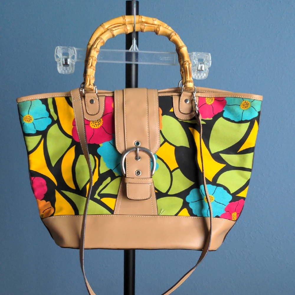 Floral Tote Bag with Bamboo Handles